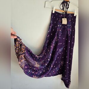 New LOFBAZ Purple Bohemian Harem Jumpsuit